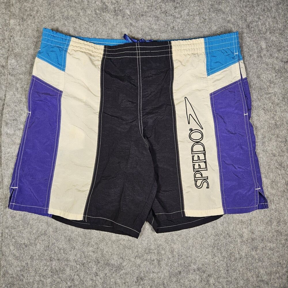VTG Speedo Mens Multicolor Colorblock Swim Trunks Beach Summer Vacation Size M